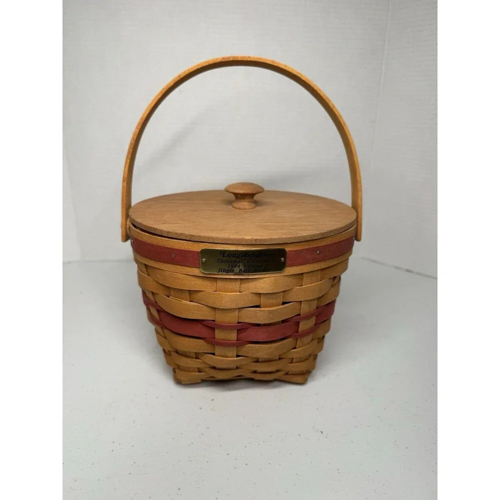 Longaberger Christmas Collection 1994 Jingle Bell Basket with Lid Red Accents